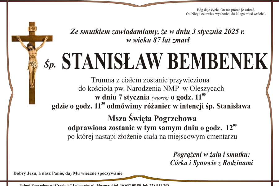 Zmarł Stanisław Bembenek [87 lat]